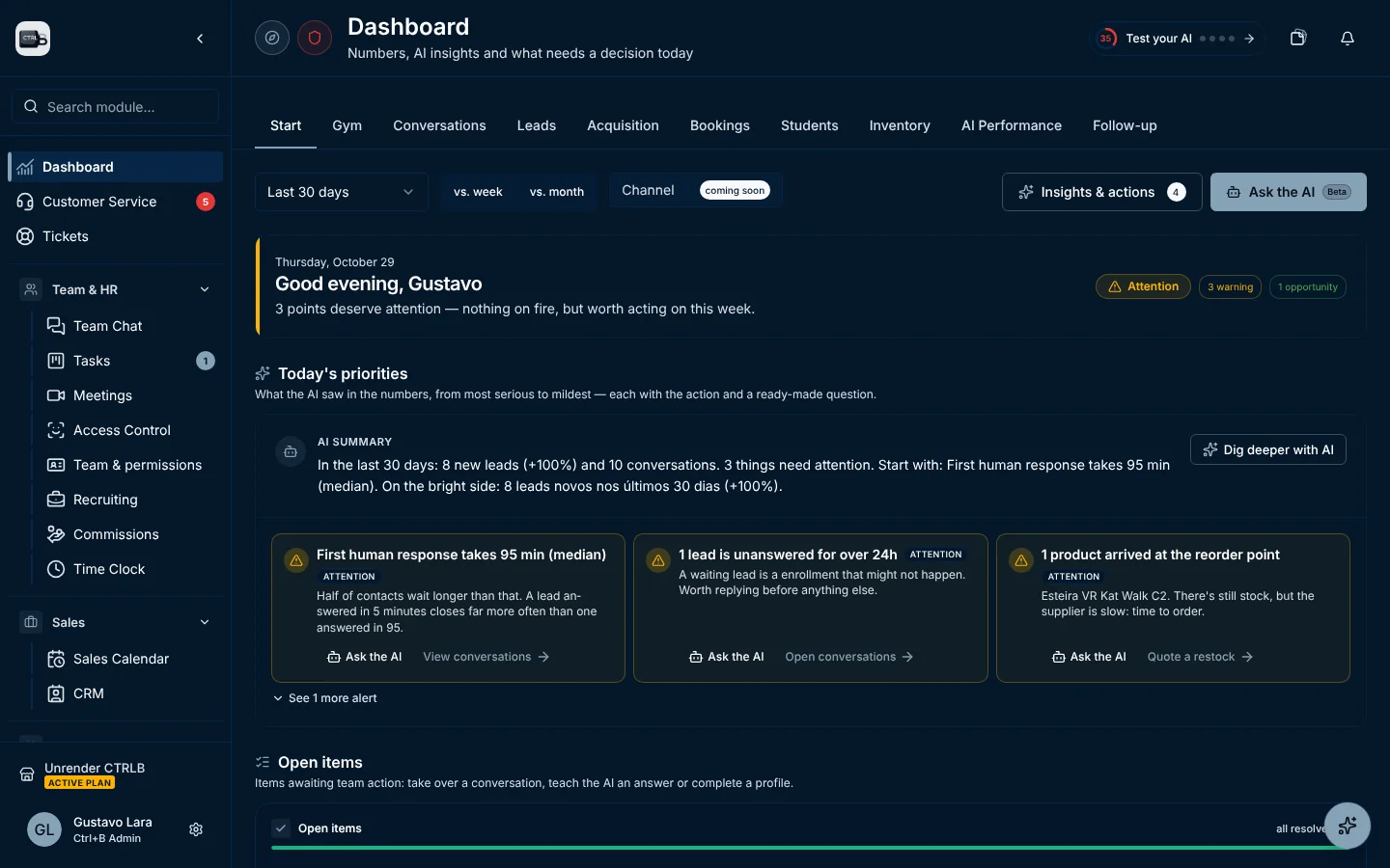 Screenshot of the real CTRLB screen: Dashboard