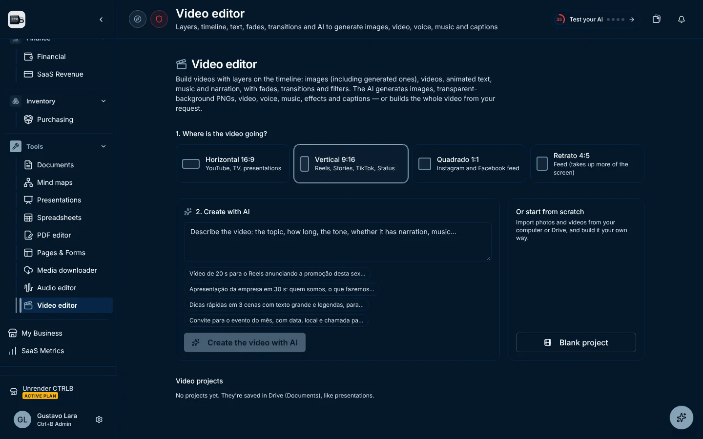 Real screenshot of the CTRLB Video Editor