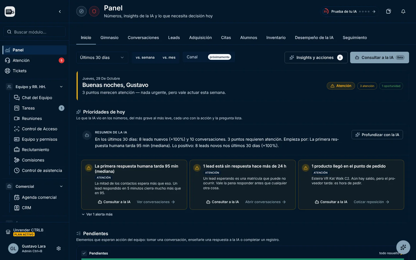 Captura de la pantalla real de CTRLB: Panel