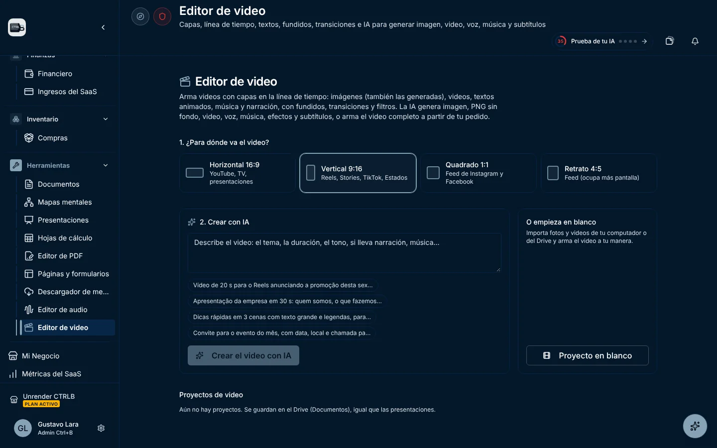Captura real del Editor de video de CTRLB