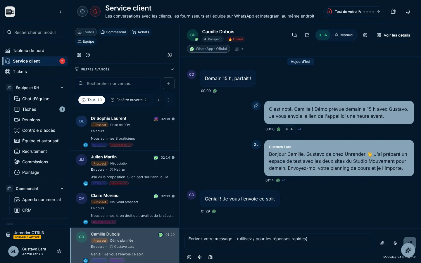 Capture de l'écran réel de CTRLB · Service client