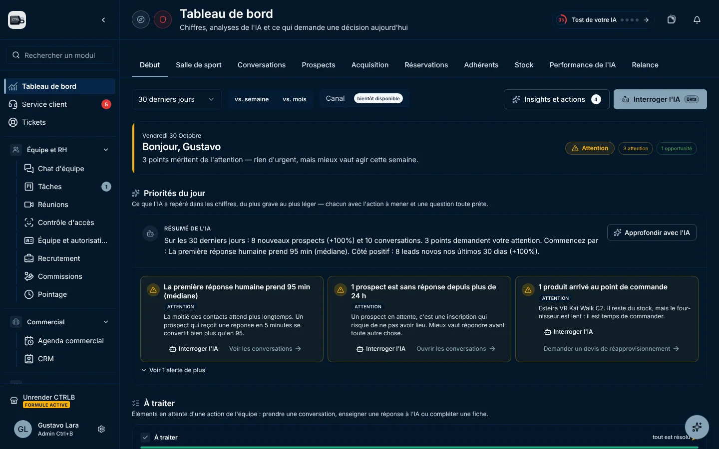 Capture de l'écran réel de CTRLB: Tableau de bord