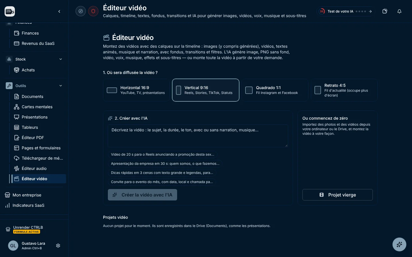 Capture réelle de l'éditeur vidéo CTRLB